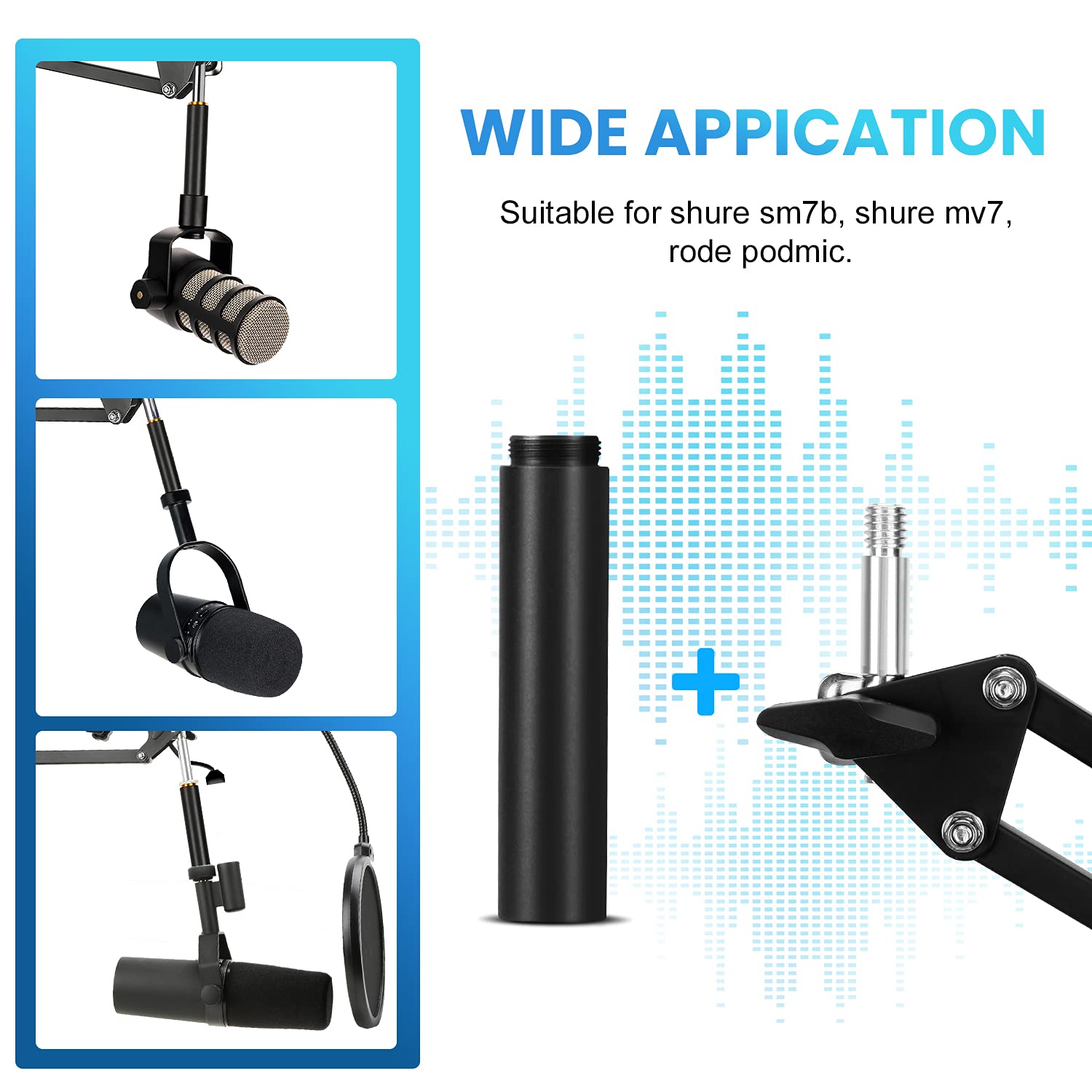 YOUSHARES Mic Stand Extension, 5/8 '' Female to 5/8 '' Male Microphone Extension Tube for Desk Stands(3.15 in) 2Pcs